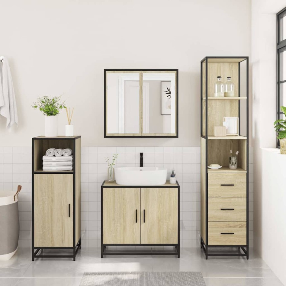 Set de muebles de baño 3 pzas madera contrachapada roble
