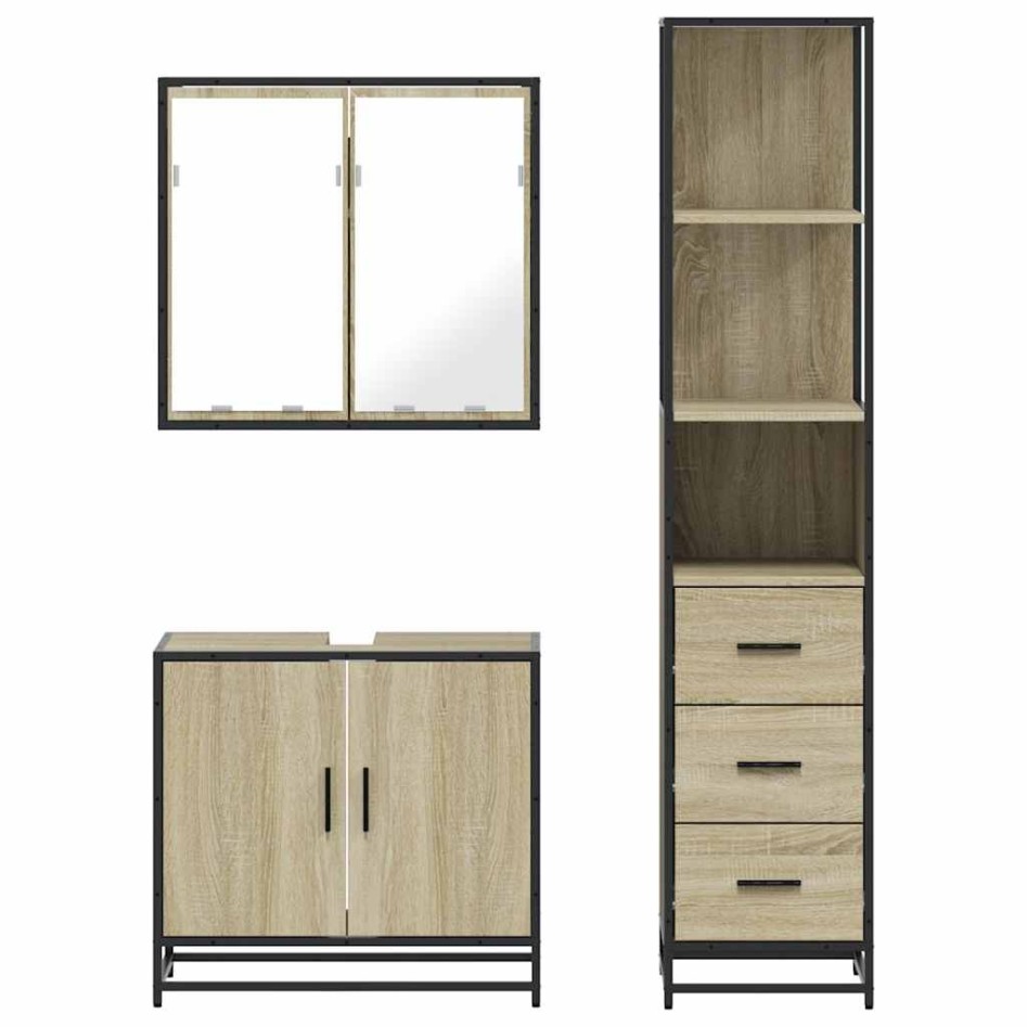 Set de muebles de baño 3 pzas madera contrachapada roble