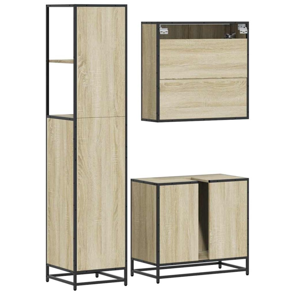 Set de muebles de baño 3 pzas madera contrachapada roble