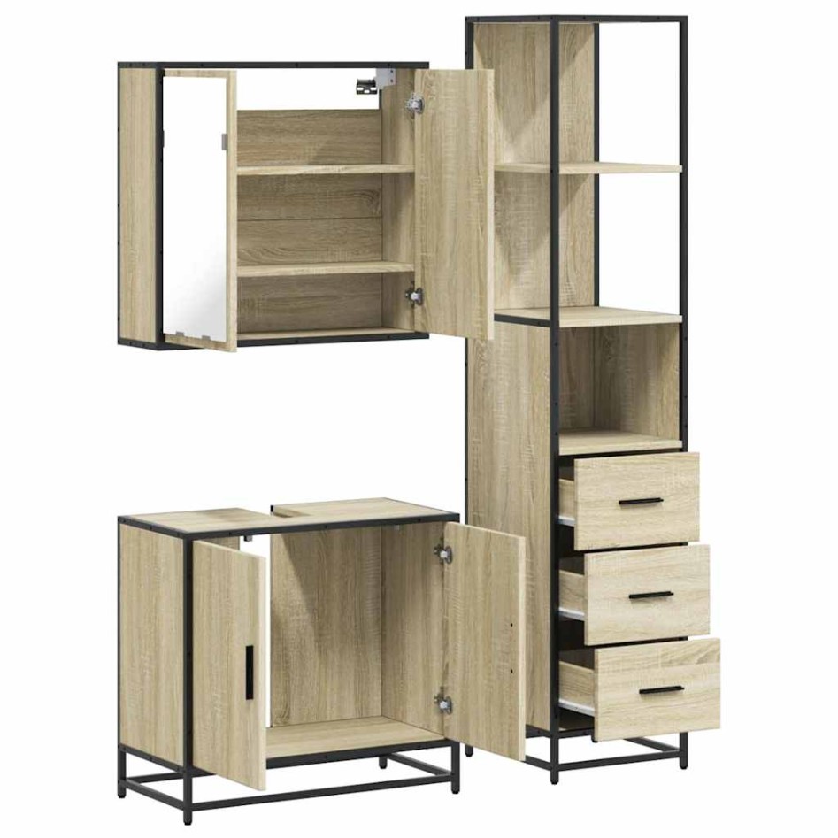 Set de muebles de baño 3 pzas madera contrachapada roble