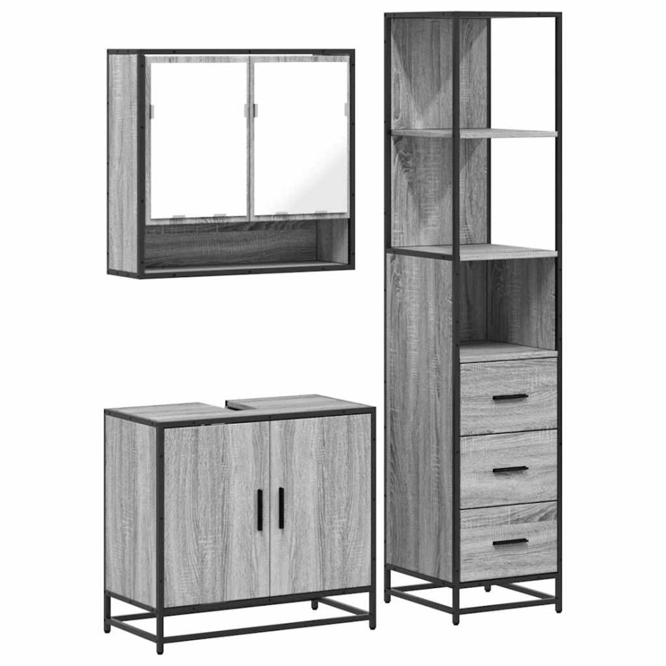 Set de muebles de baño 3 pzas madera contrachapada gris