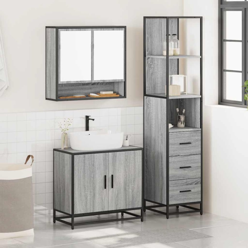 Set de muebles de baño 3 pzas madera contrachapada gris