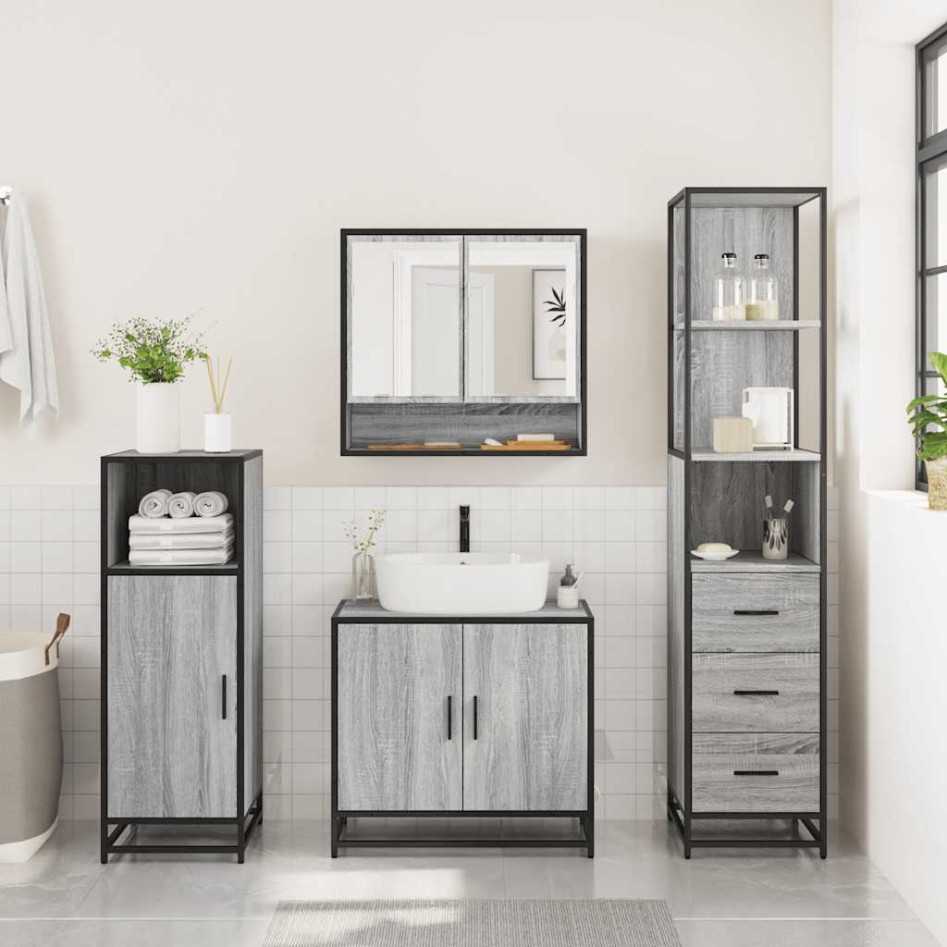 Set de muebles de baño 3 pzas madera contrachapada gris