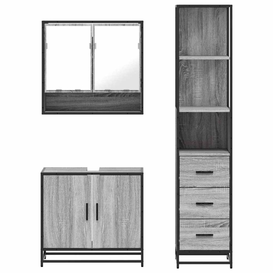 Set de muebles de baño 3 pzas madera contrachapada gris