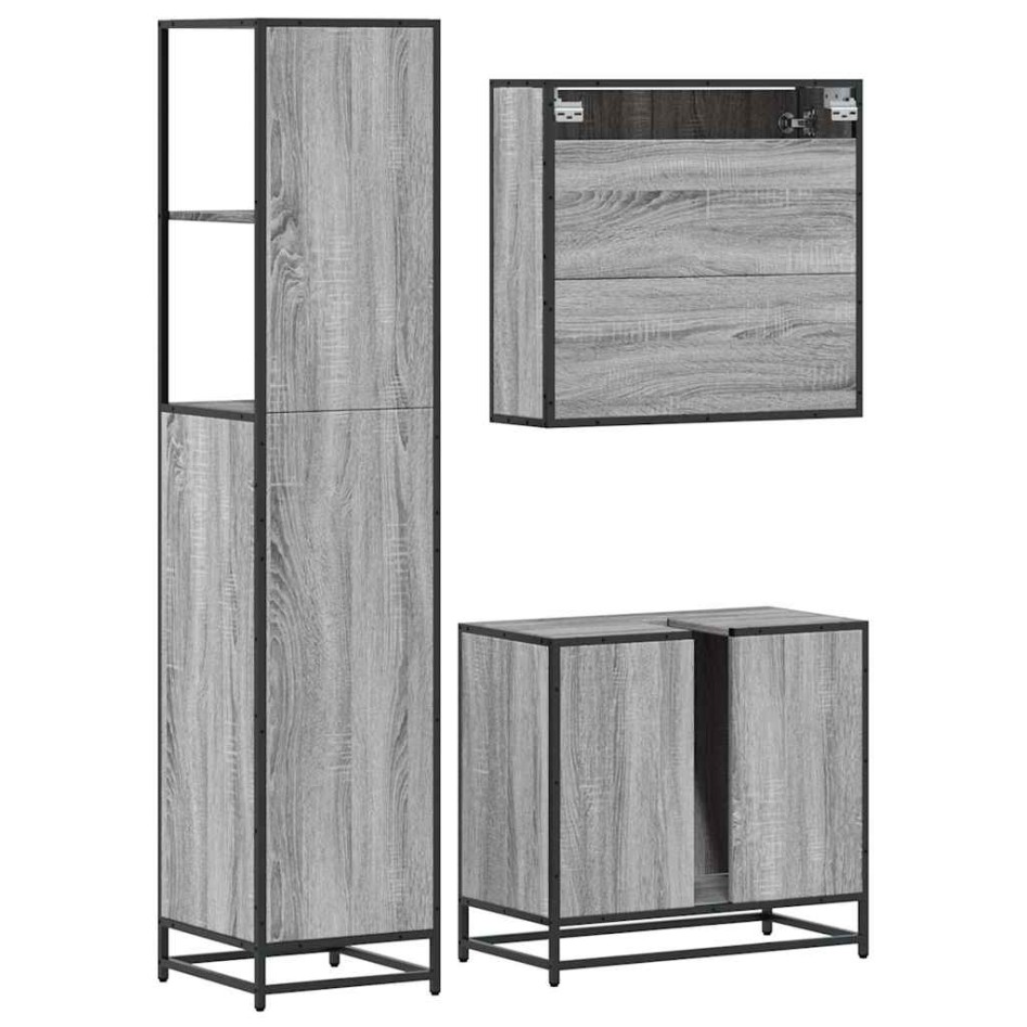 Set de muebles de baño 3 pzas madera contrachapada gris