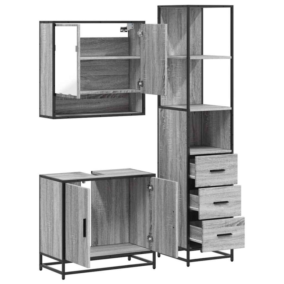 Set de muebles de baño 3 pzas madera contrachapada gris