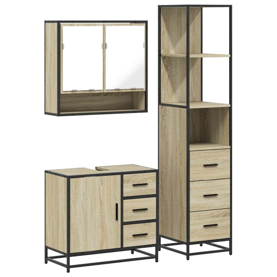 Set de muebles de baño 3 pzas madera contrachapada roble