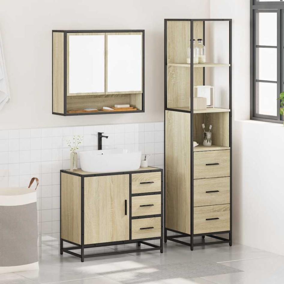 Set de muebles de baño 3 pzas madera contrachapada roble