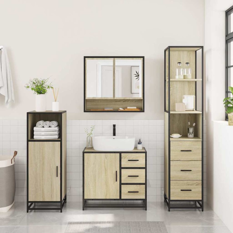 Set de muebles de baño 3 pzas madera contrachapada roble