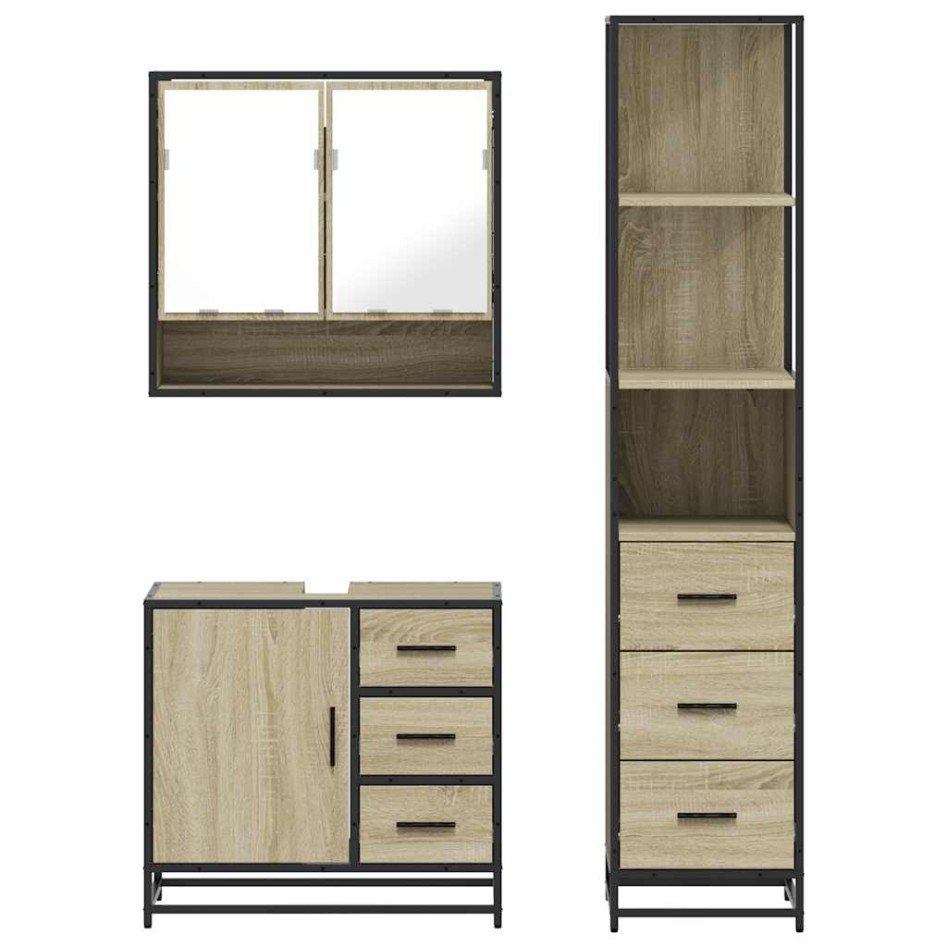 Set de muebles de baño 3 pzas madera contrachapada roble