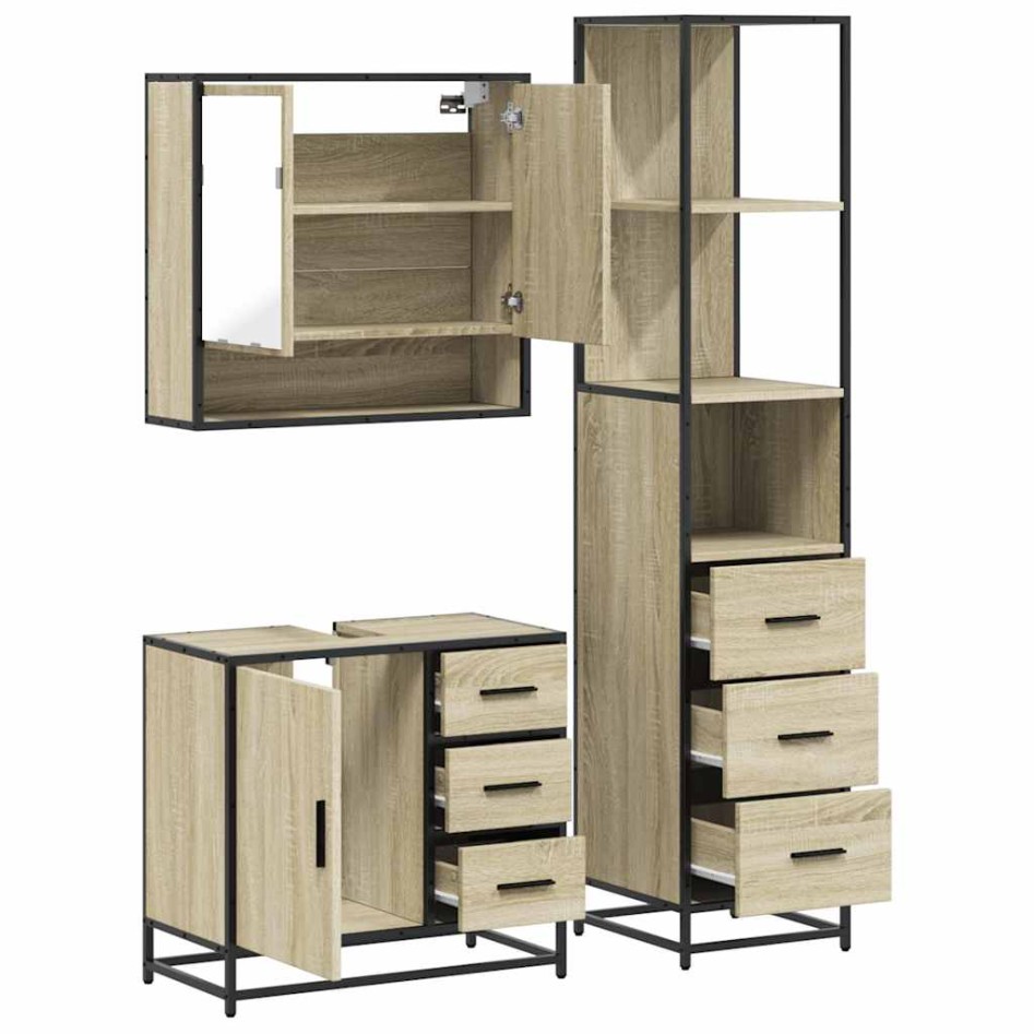 Set de muebles de baño 3 pzas madera contrachapada roble