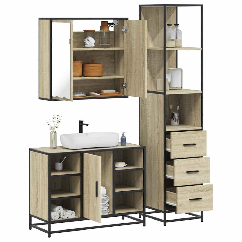 Set de muebles de baño 3 pzas madera contrachapada roble