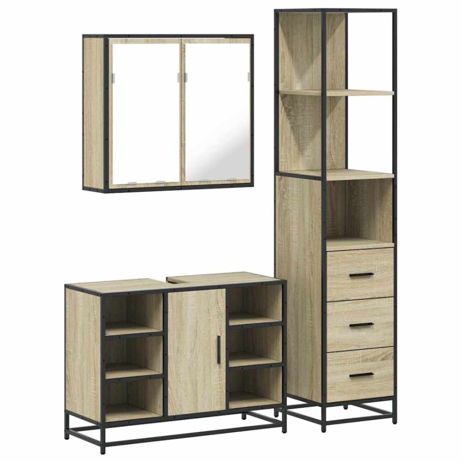 Set de muebles de baño 3 pzas madera contrachapada roble