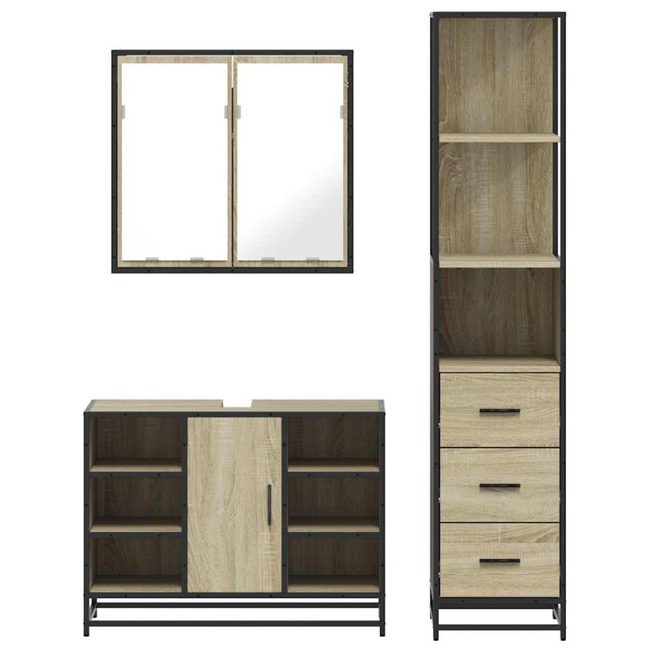 Set de muebles de baño 3 pzas madera contrachapada roble