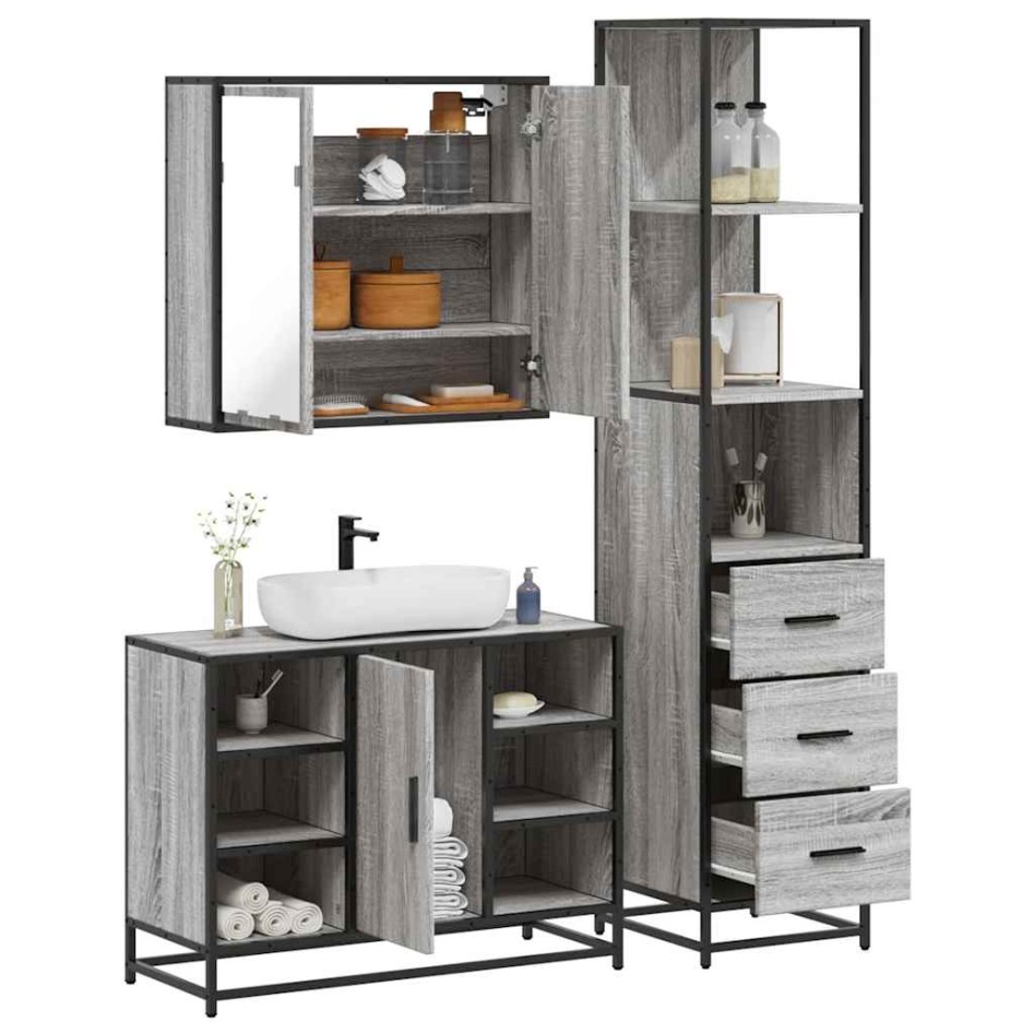 Set de muebles de baño 3 pzas madera contrachapada gris