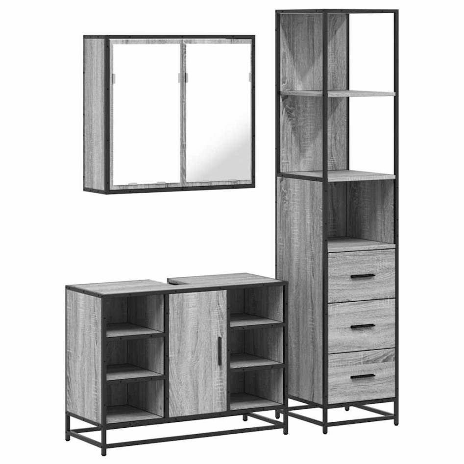 Set de muebles de baño 3 pzas madera contrachapada gris
