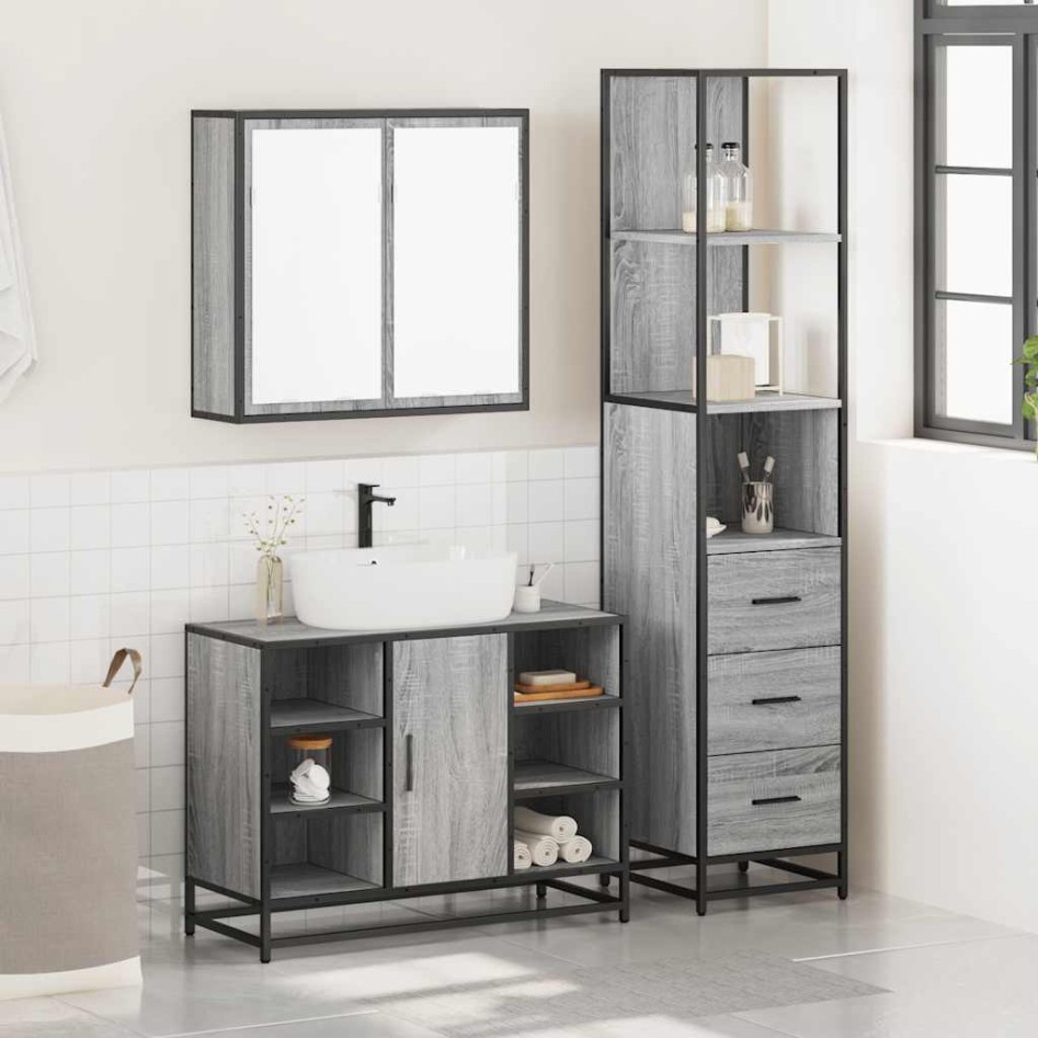 Set de muebles de baño 3 pzas madera contrachapada gris