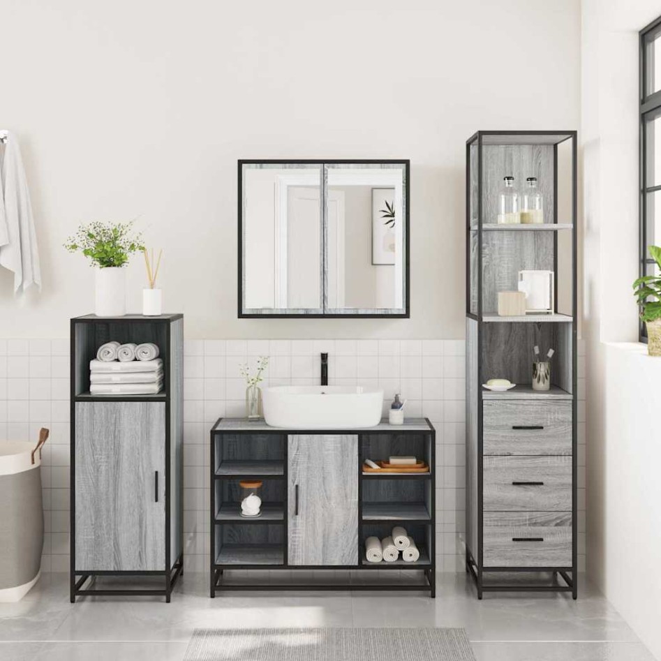 Set de muebles de baño 3 pzas madera contrachapada gris