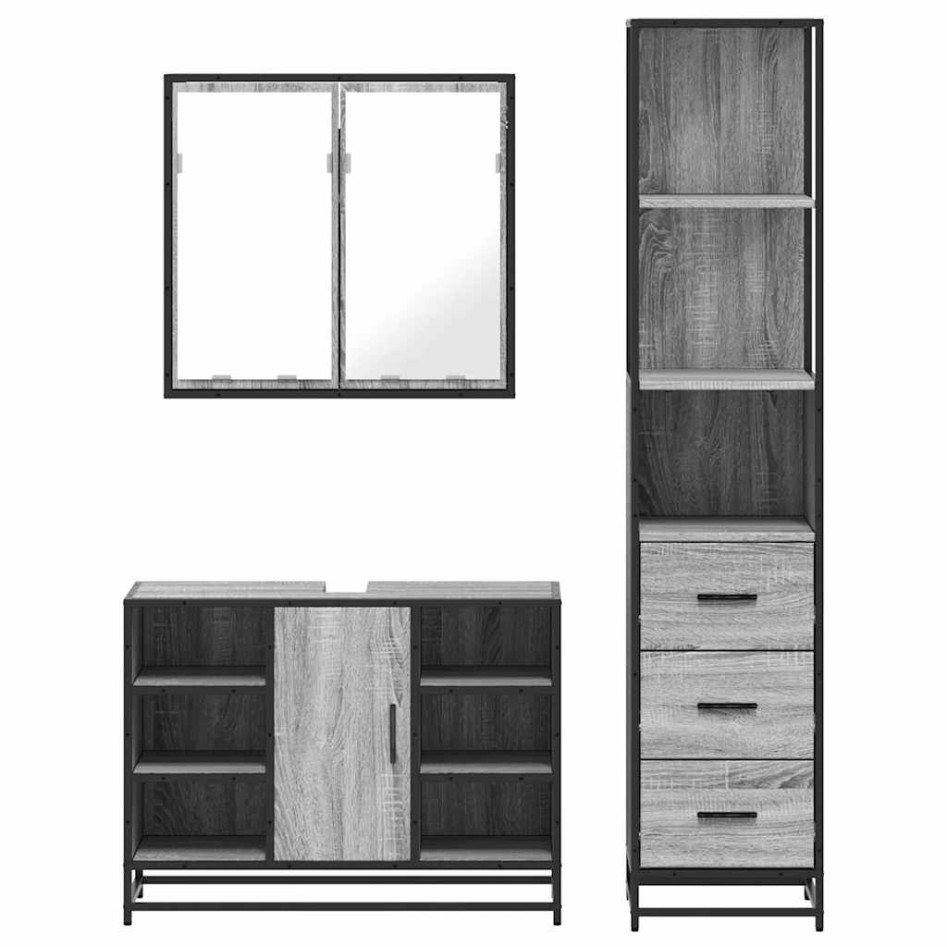Set de muebles de baño 3 pzas madera contrachapada gris