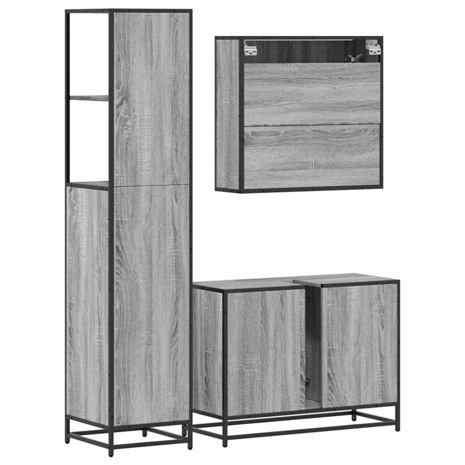 Set de muebles de baño 3 pzas madera contrachapada gris
