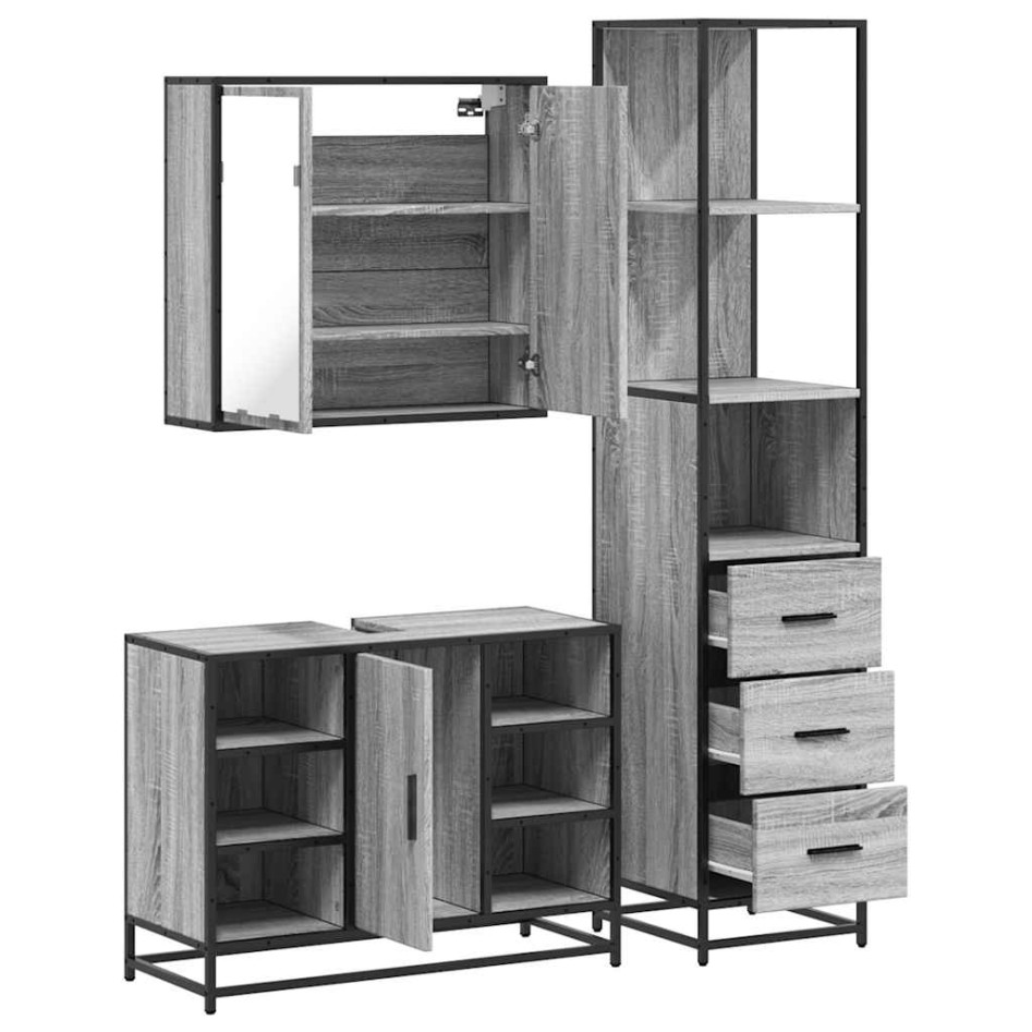 Set de muebles de baño 3 pzas madera contrachapada gris