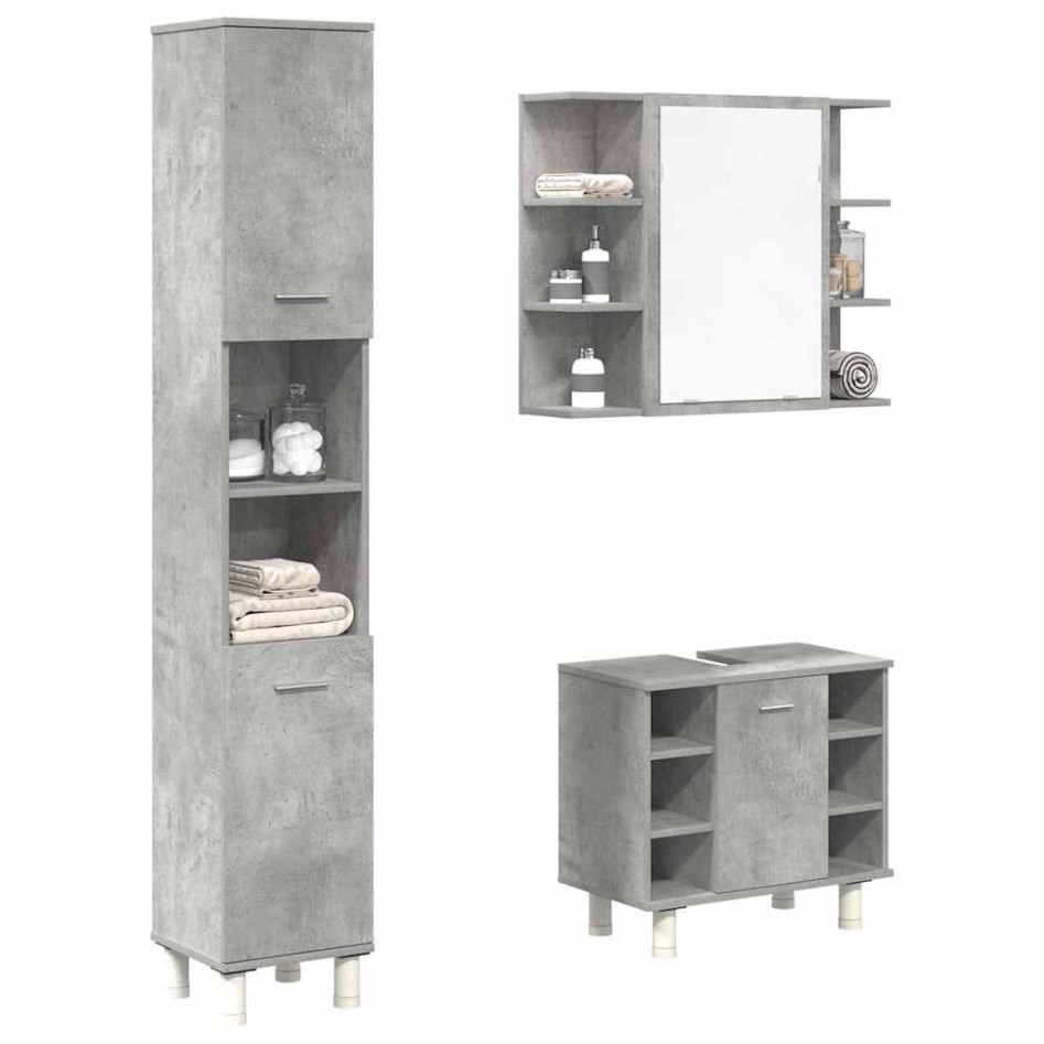 Set muebles de baño 2 piezas madera contrachapada gris