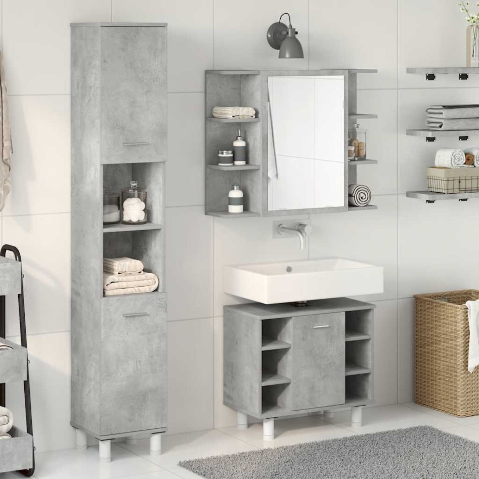 Set muebles de baño 2 piezas madera contrachapada gris