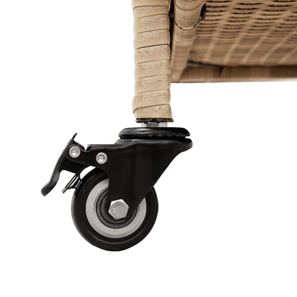 Baúl de jardín con ruedas ratán sintético beige 110x55x73