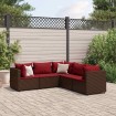 Set muebles de jardín 5 piezas y cojines ratán sintético marrón
