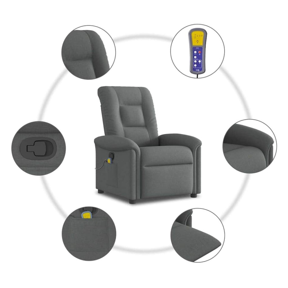Sillón de masaje reclinable de tela gris