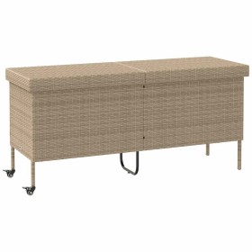 Caja de almacenaje jardín ruedas ratán PE beige 160x55x75
