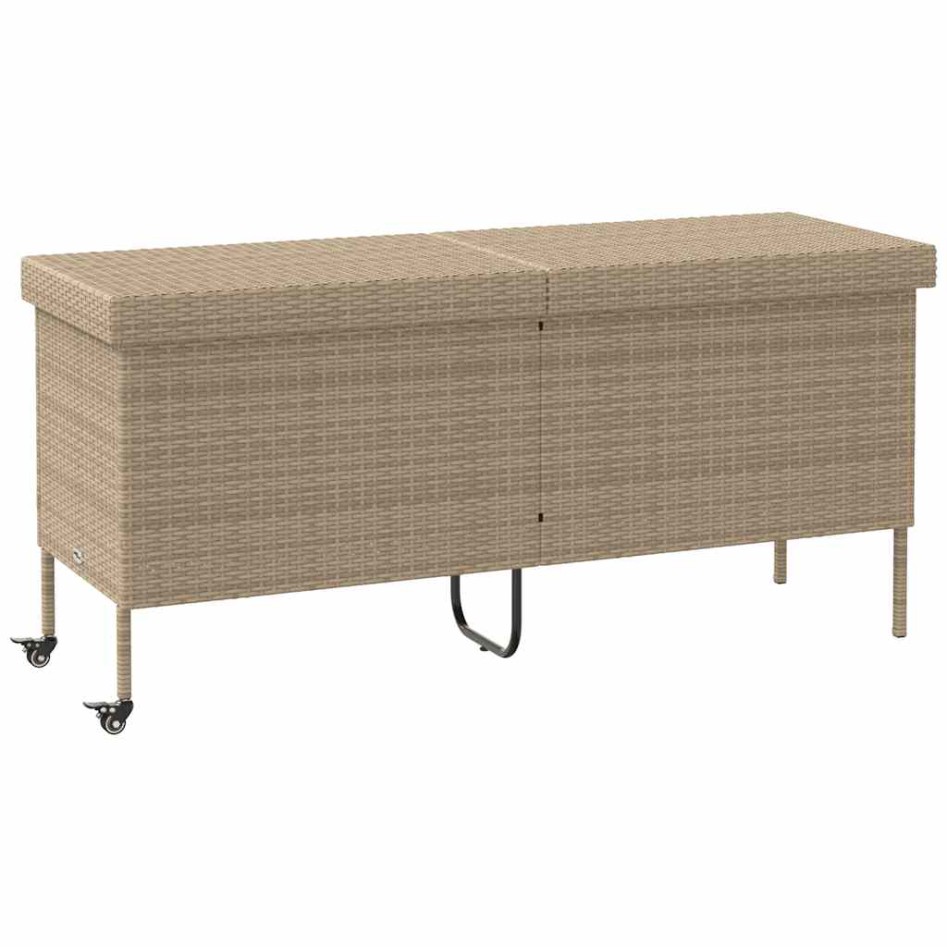 Caja de almacenaje jardín ruedas ratán PE beige 160x55x75