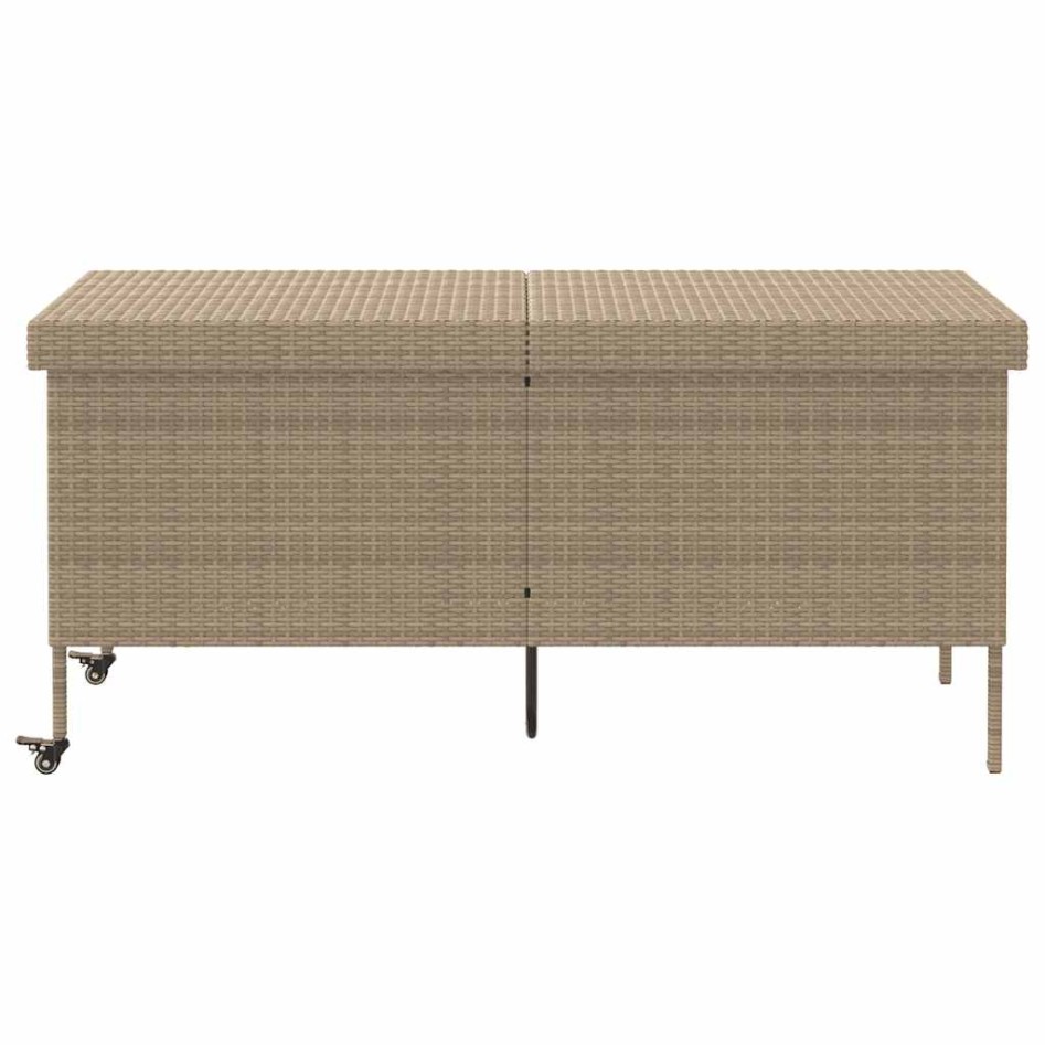 Caja de almacenaje jardín ruedas ratán PE beige 160x55x75