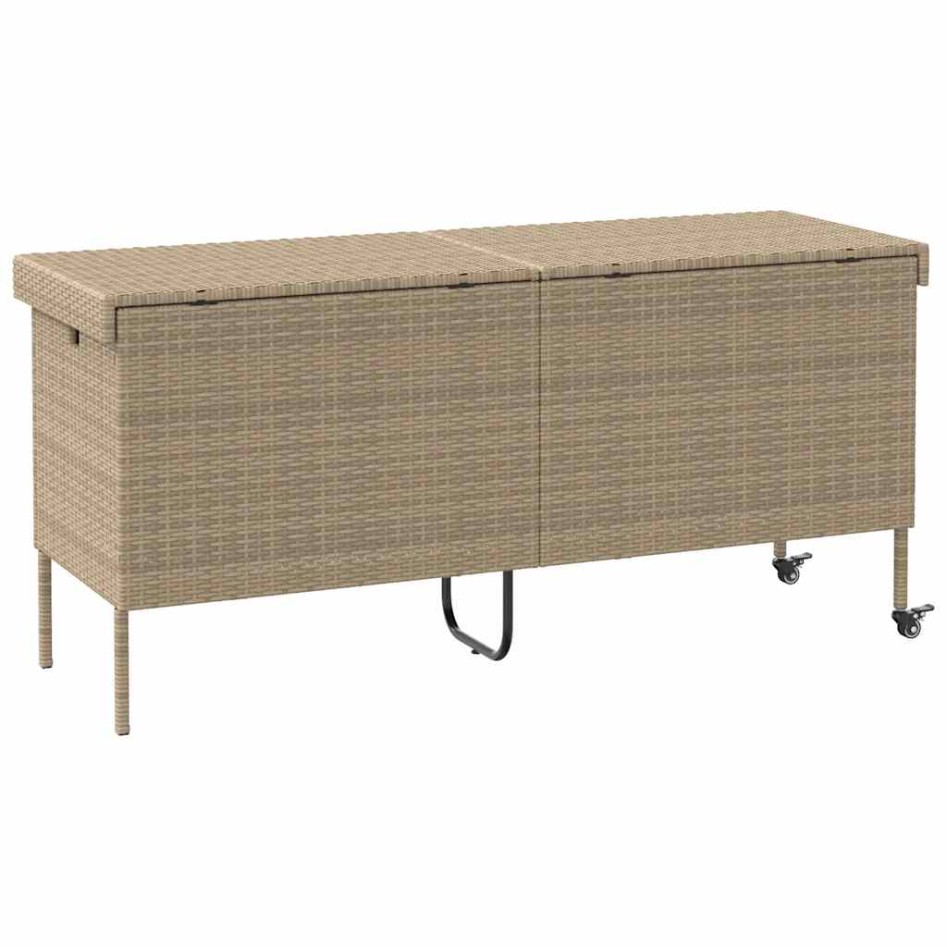 Caja de almacenaje jardín ruedas ratán PE beige 160x55x75
