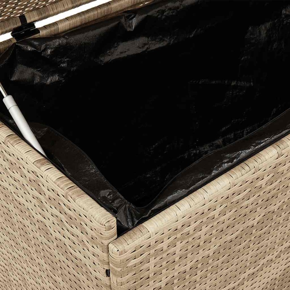 Caja de almacenaje jardín ruedas ratán PE beige 160x55x75