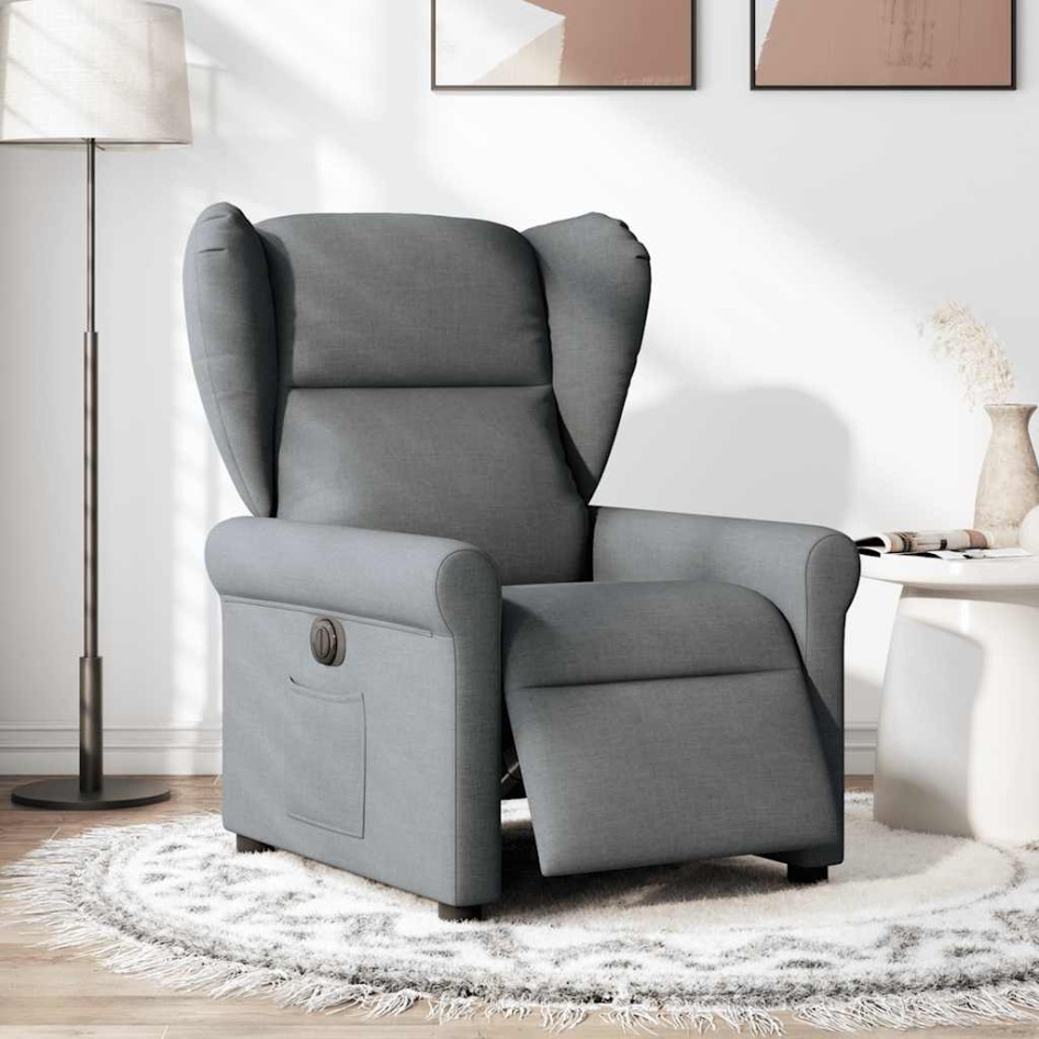 Sillón reclinable eléctrico de tela gris