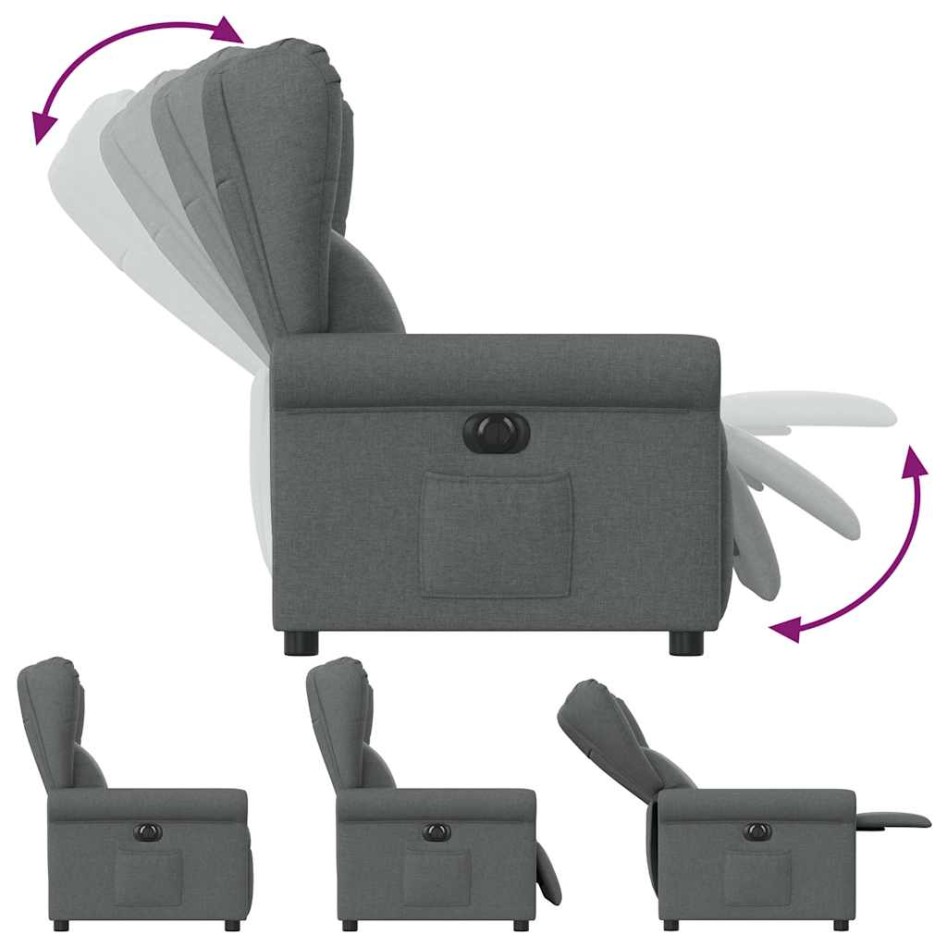 Sillón reclinable eléctrico de tela gris