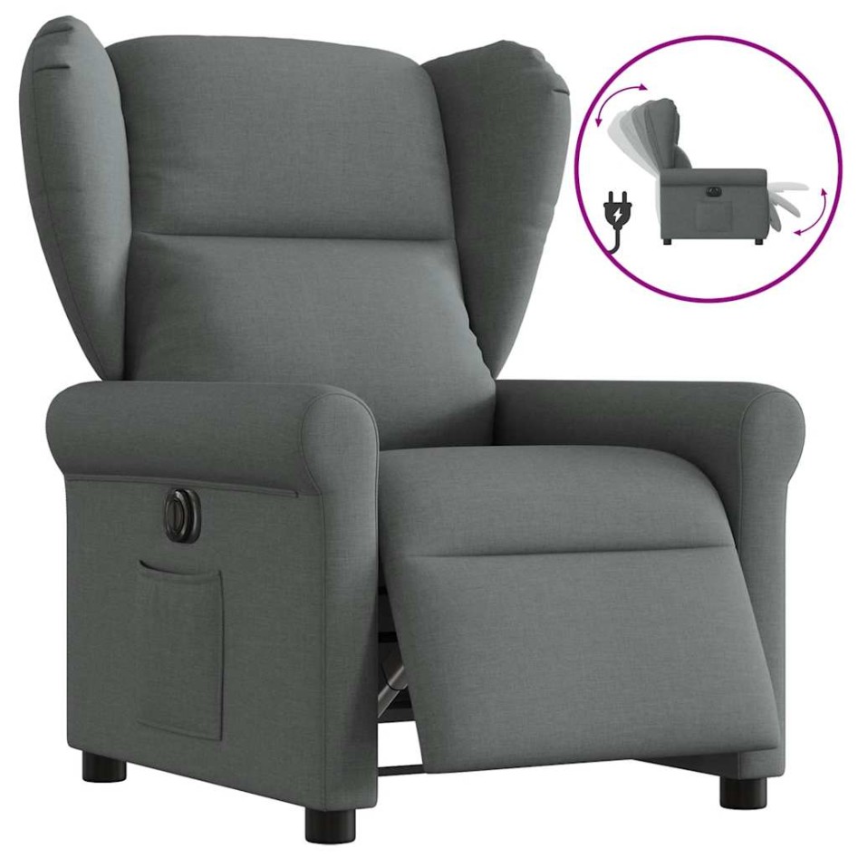 Sillón reclinable eléctrico de tela gris
