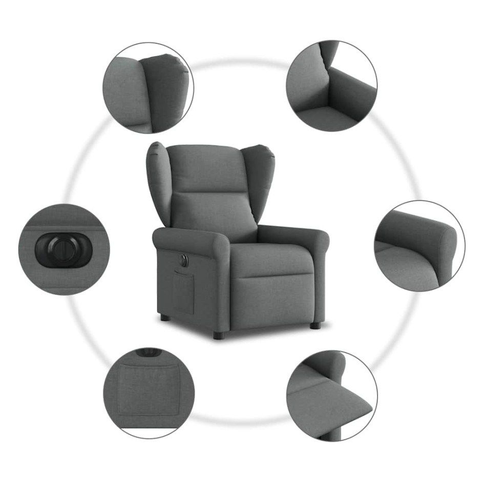 Sillón reclinable eléctrico de tela gris