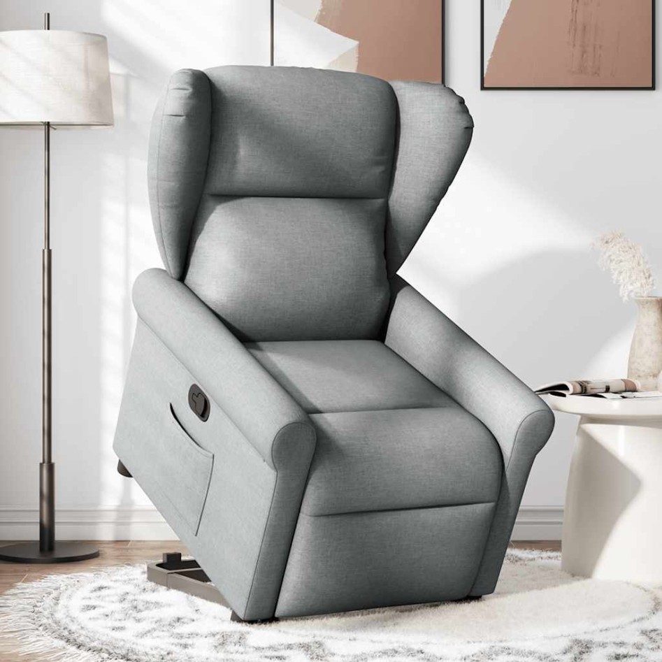 Sillón reclinable elevable de tela gris