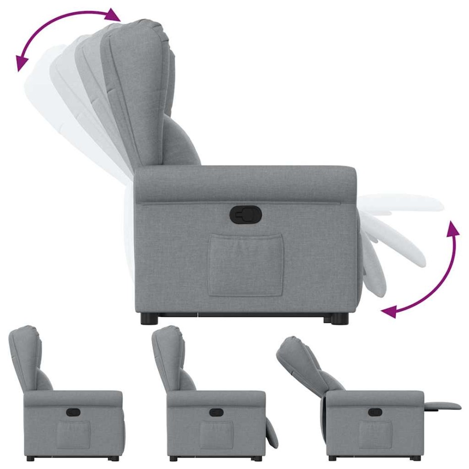 Sillón reclinable elevable de tela gris