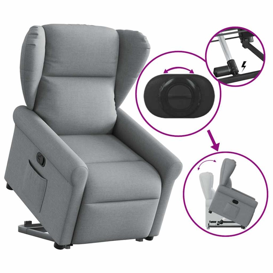 Sillón reclinable elevable de tela gris