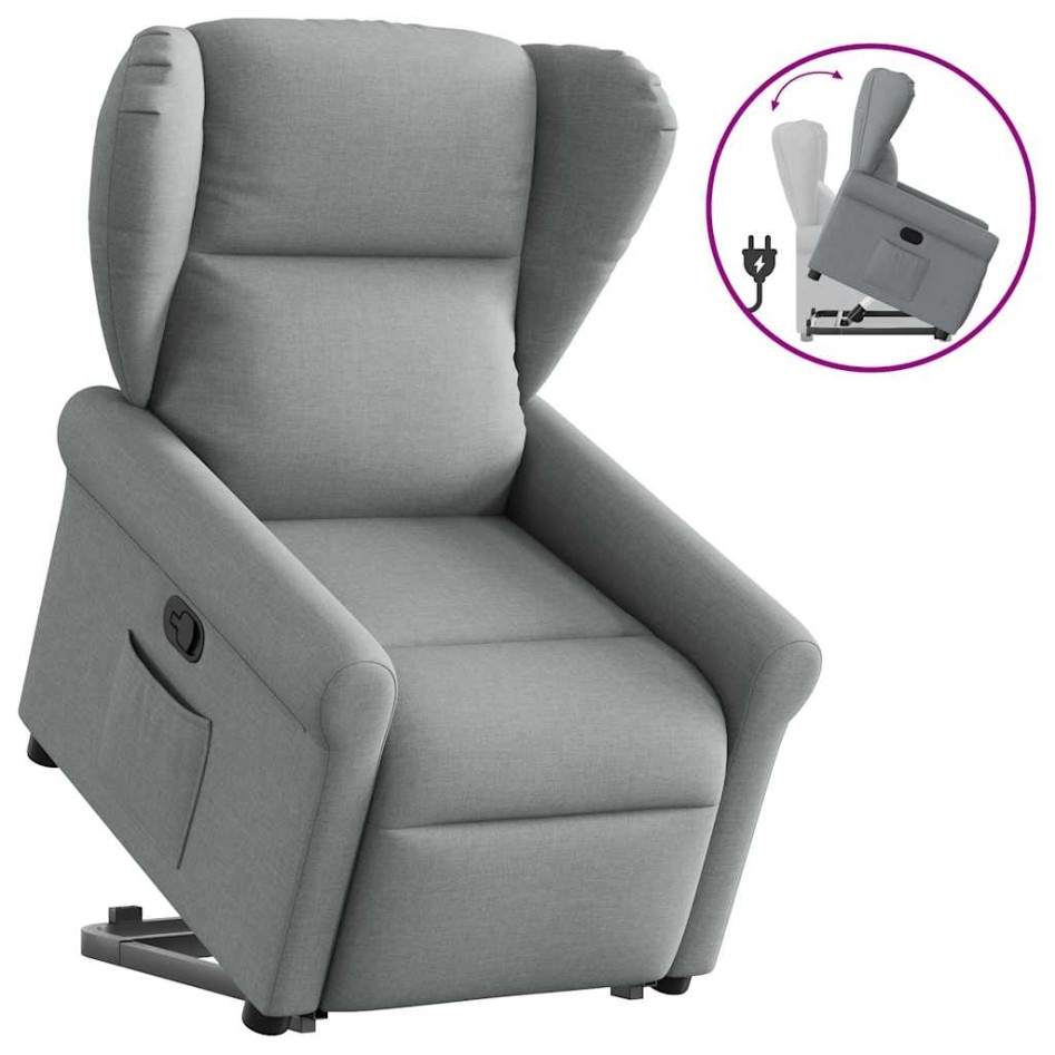 Sillón reclinable elevable de tela gris