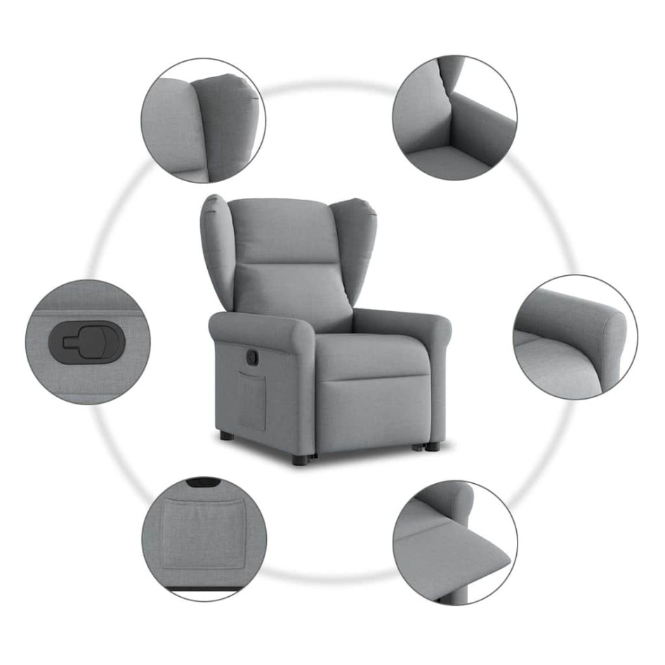 Sillón reclinable elevable de tela gris