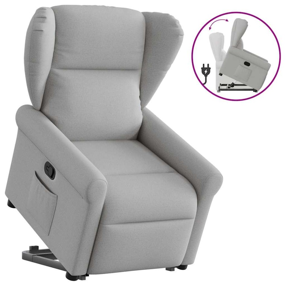 Sillón reclinable elevable de tela gris