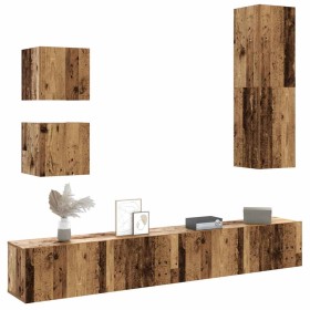 Conjunto de mueble de TV 5 piezas montado la pared madera