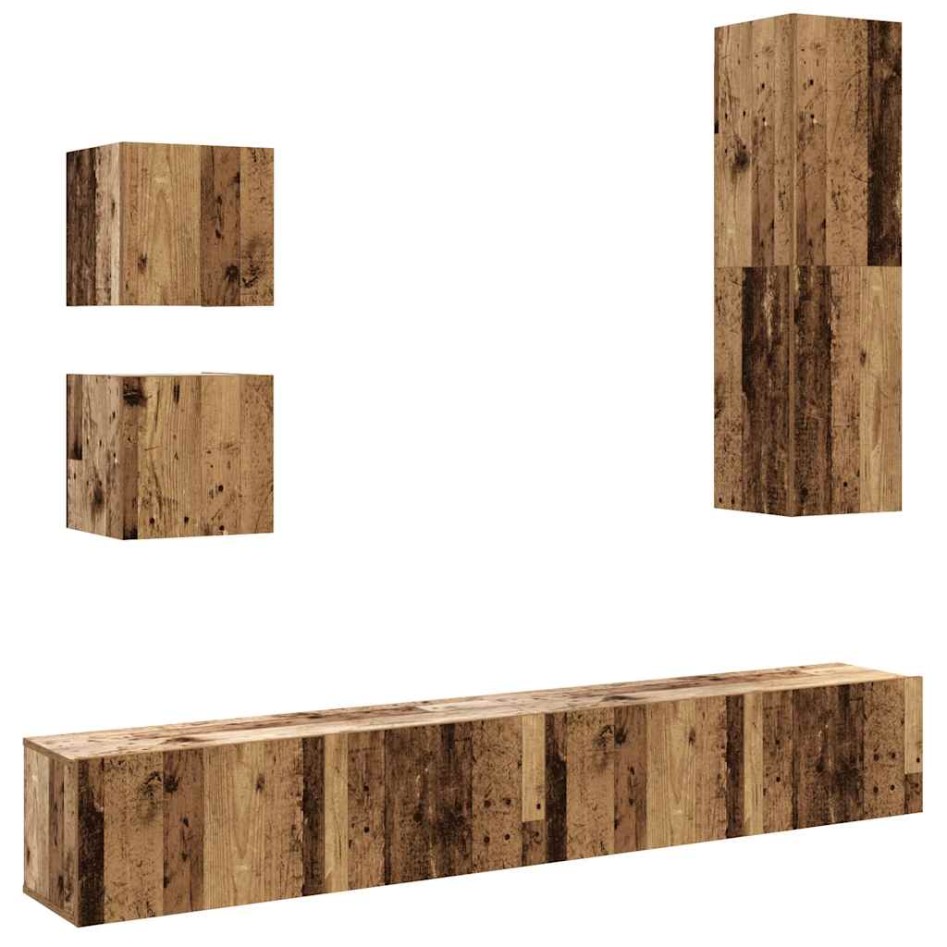 Conjunto de mueble de TV 5 piezas montado la pared madera