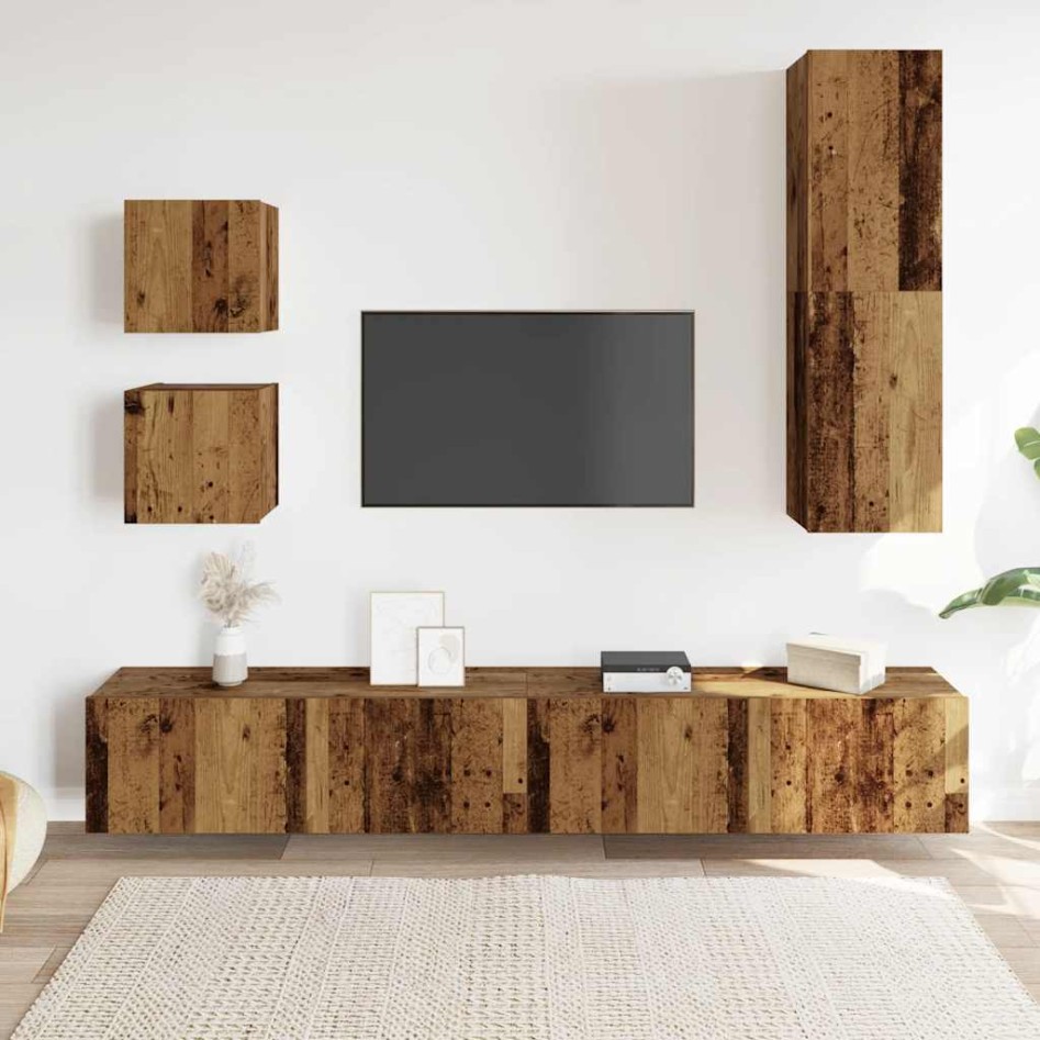 Conjunto de mueble de TV 5 piezas montado la pared madera