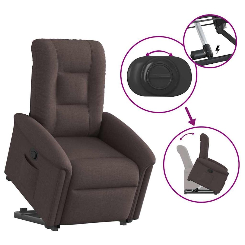 Sillón reclinable elevable tela marrón