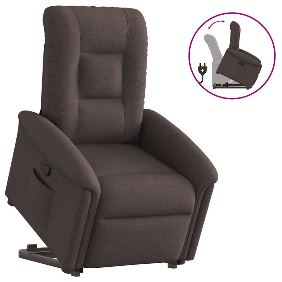 Sillón reclinable elevable tela marrón